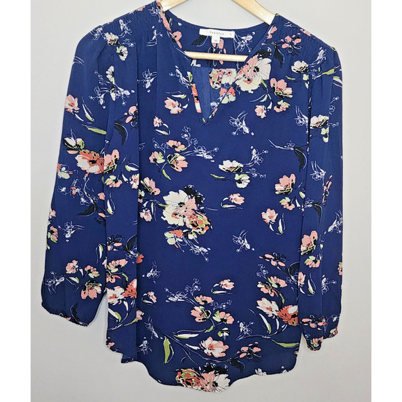 Fun2Fun Womens Floral Blouse~Size S~Navy 3/4 Sleeve Top~Stitch Fix NWOT - Picture 1 of 5